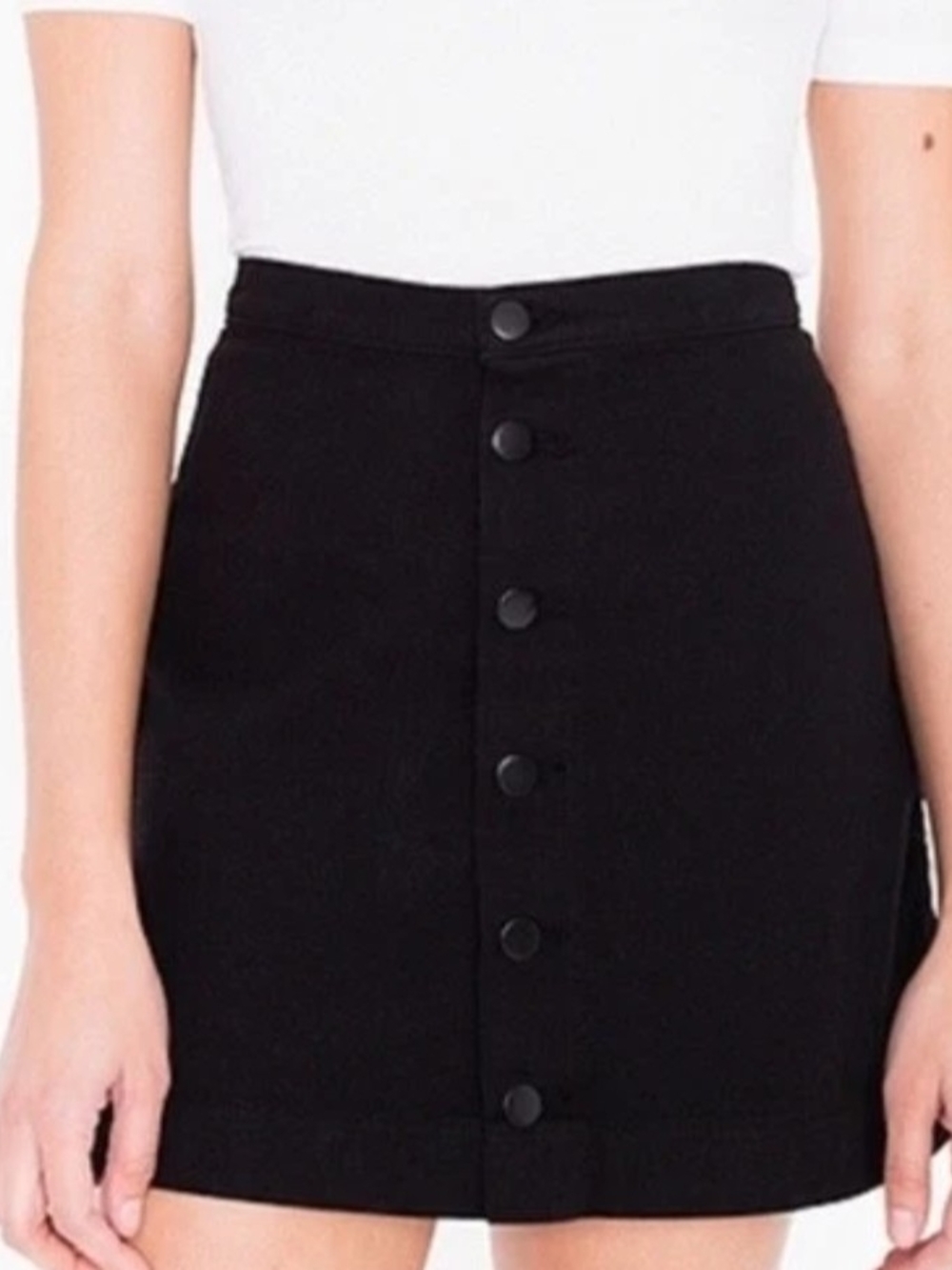 High-Waist Black Button-Front Mini Skirt